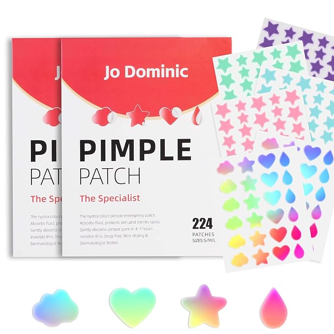 2PACK 224 Counts Cute & Fashion Stars Pimple Patches for Face , Hydrocolloid Acne Patches,Zits Absorbing Patch, Covering Zits and Blemishes with Salicylic Acid, Tea Oil & Centella, Cruelty Free