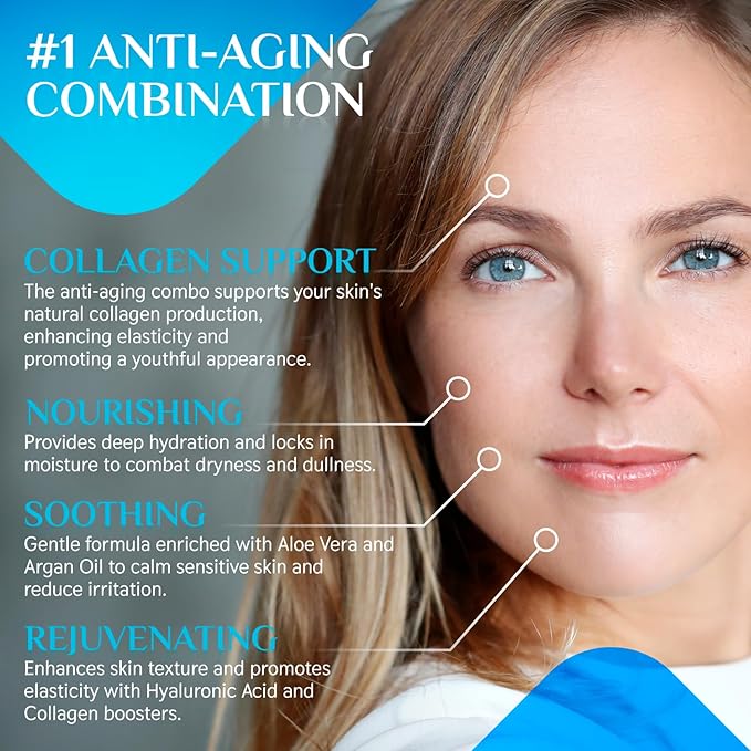 2-Pack 2-in-1 Collagen Booster, Retinol & Hyaluronic Acid Cream & Serum, Anti-Aging, Lifting Skin-Tightening Moisturizer for Men & Women, Neck and Décolleté, Made in USA Daily Moisturizer Face Cream