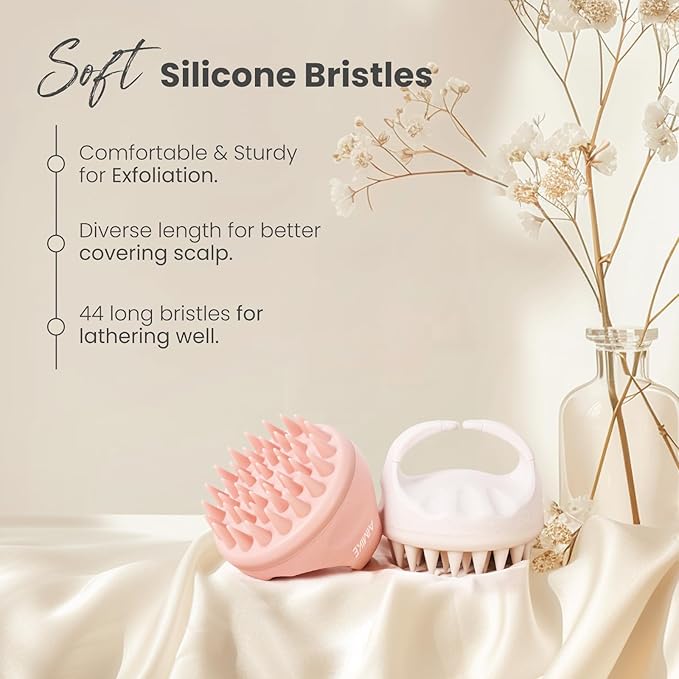 AIMIKE Hair Scalp Massager Shampoo Brush, Soft Silicone Scalp Brush Hair Scrubber, Hair Washing Scalp Exfoliator Brush for Dandruff, Shower Hair Scrubber & Wet Dry Scalp Massager - Pink