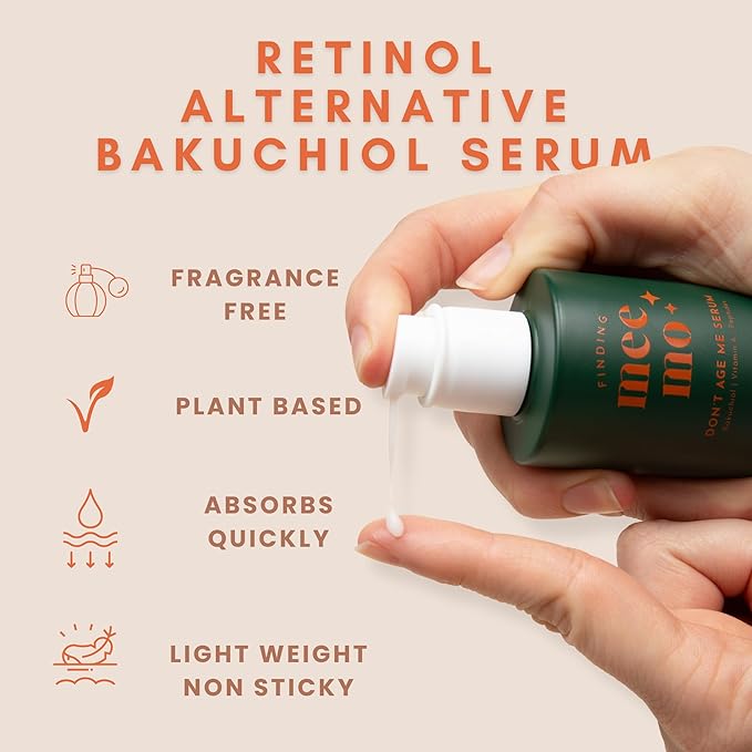 Bakuchiol Face Serum - Finding Meemo Don't Age Me Retinol Alternative Peptide Serum for Fine Lines & Wrinkles, 1% Bakuchiol Oil, Anti Aging Serum