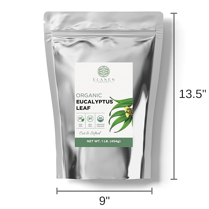 Elanen Naturals Organic Eucalyptus Leaf Tea 1 lb. (16 oz.), USDA Organic Eucalyptus Tea, Eucalipto Hojas Naturales, Eucalipto Leaves, Te De Eucalipto, Eaucalyptus, Calyptus, Cut & Sifted