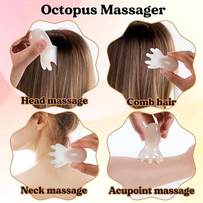 2Pcs Octopus Head Massager Comb, Protable Head Scratcher Massager Point Back Neck Scalp Tool Body Sculpting Contouring Tools Gift for Mother Sister Lover