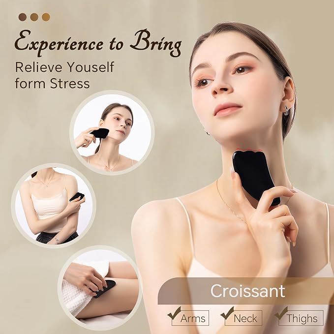 Natural Jade & Obsidian Gua Sha Set of 4 - Premium Face Sculpting Tools Eyes Roller Massager Jade Roller for Jawline, Double Chin Reduction & Lymphatic Drainage Women's Anti-Aging Skincare Kit