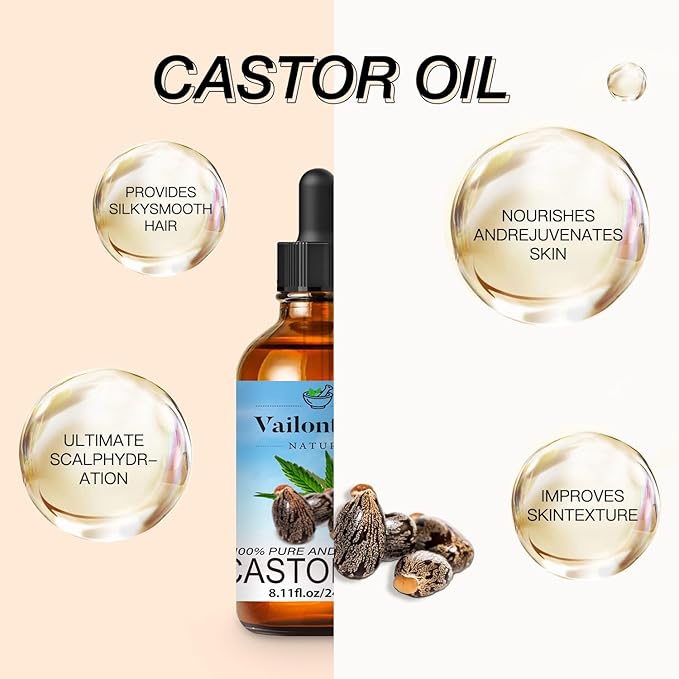 Castor Oil - Carrier Oil for Hair Growth, Relaxing Massage and Body Oil, Castor Oil for All Hair Types and Skin (Castor Oil, 8 Fl Oz)