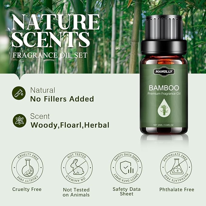 Essential Oils Set, Nature Scents Fragrance Oil Aromatherapy Essential Oils Kit for Diffuser (6x10ML) Sandalwood &Rose, Bamboo, Rain, Lavender &Chamomile, Fresh Cut Grass, Forest Pine Oil