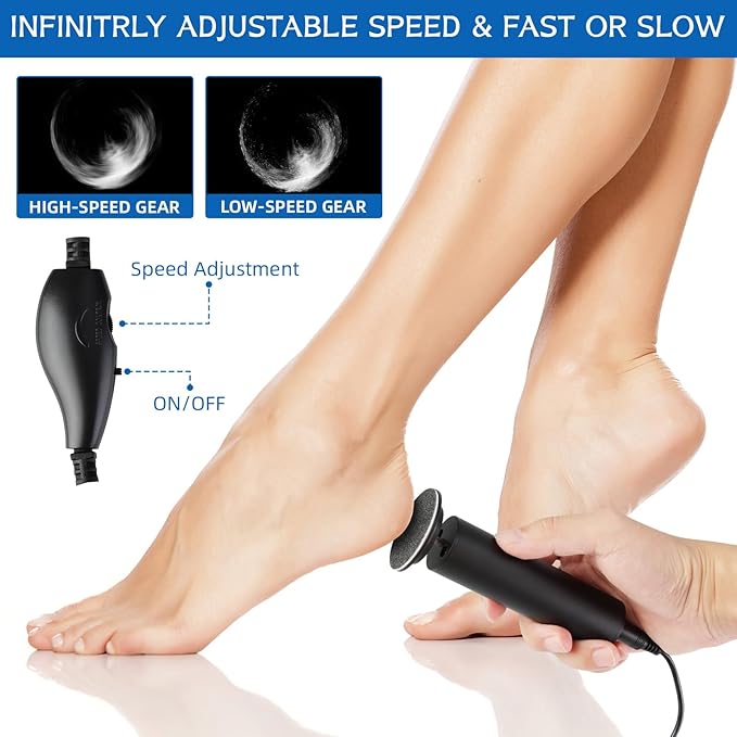 Dermave Electric Foot Callus Remover, Electric Foot Callus Remover, Callus Remover for Feet - Foot Filer with 60pcs Sanding Discs for Dead Cracked Skin, Men/Women (Black)