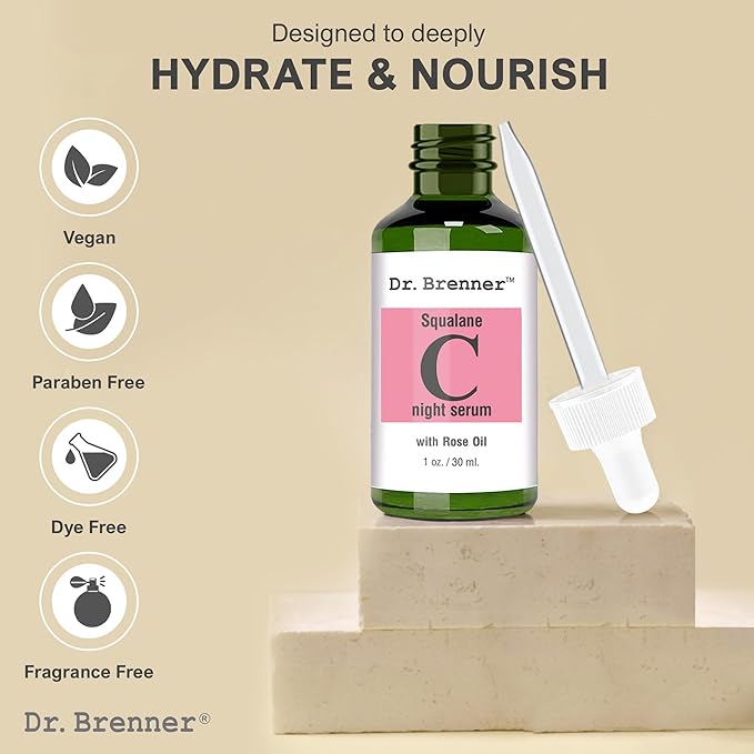 Vitamin C Serum (Tetrahexyldecyl Ascorbate) Night Oil Treatment With Squalane and Pure Rose Oil for Firmer, Glowing Skin, by Dr. Brenner 1 oz.