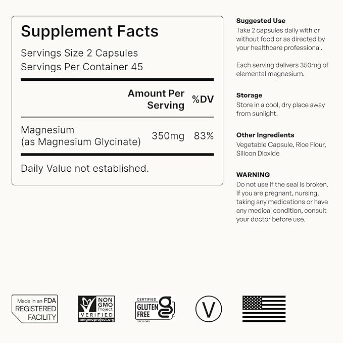 Helm Magnesium Glycinate 350mg – High Absorption Chelated Magnesium Supplement for Sleep, Calm, Stress, and Muscle Recovery – Non-GMO, Vegan, 90 Capsules