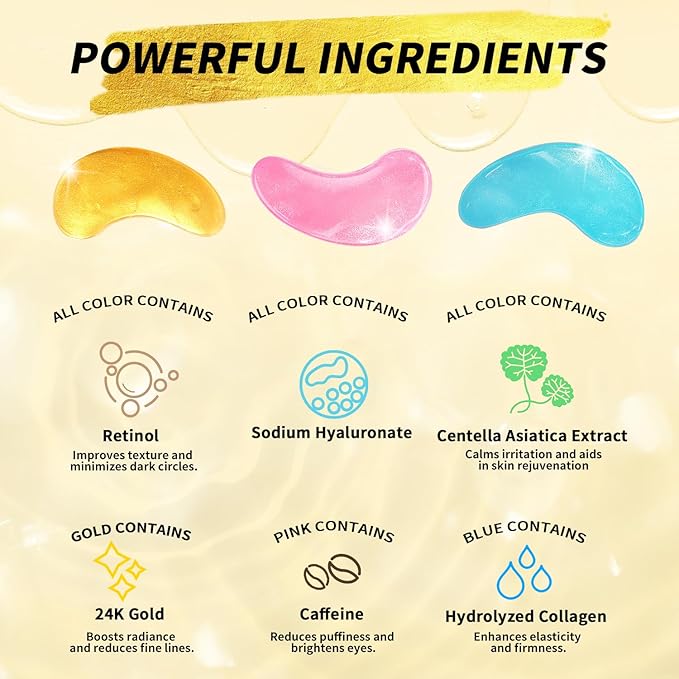 Under Eye Patches(24 Pairs), 24K Gold, Caffeine, Retinol Eye Masks for Puffy Eyes, Wrinkles, Dark Circles, Undereye Bags Treatment - Restoring & Awakening & Moisturizer Skin care Gift for Women