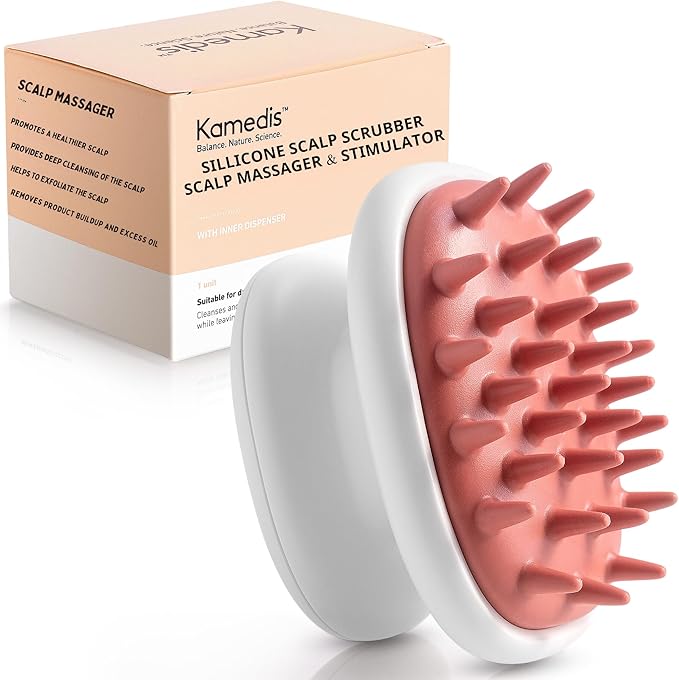 KAMEDIS Scalp Massager Brush - Silicone Gentle Scalp Scrubber, Exfoliator & Hair Dandruff Scrub Away - Use On Shower with Shampoo for Scalp Scrub. Suitable for Men & Women
