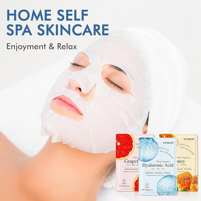 9 Pack Collagen Face Masks Skincare for Women, Hydrating Sheet Face Masks Suitable for All Skin Types, Bulk Facial Masks for Women Skin Care, Face Mask Gifts Set for Spa Party