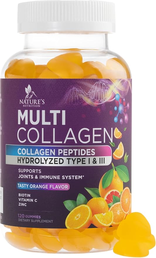 Collagen Gummies for Women with Vitamin C, Zinc & Biotin - Hydrolyzed Protein Type 1 & 3 Multi Collagen Peptides Supplement - Support for Hair, Skin, Nails & Joints, Gluten Free Complex - 120 Gummies