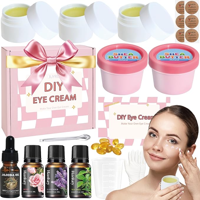 Natural Eye Cream- 26Pcs DIY Eye Cream Making Kit, Under Eye Cream for Wrinkles and Bags Skin Care Treatment with Vitamin E, Shea Butter, Anti Aging Eye Cream, Make Your Own Eye Cream for Women