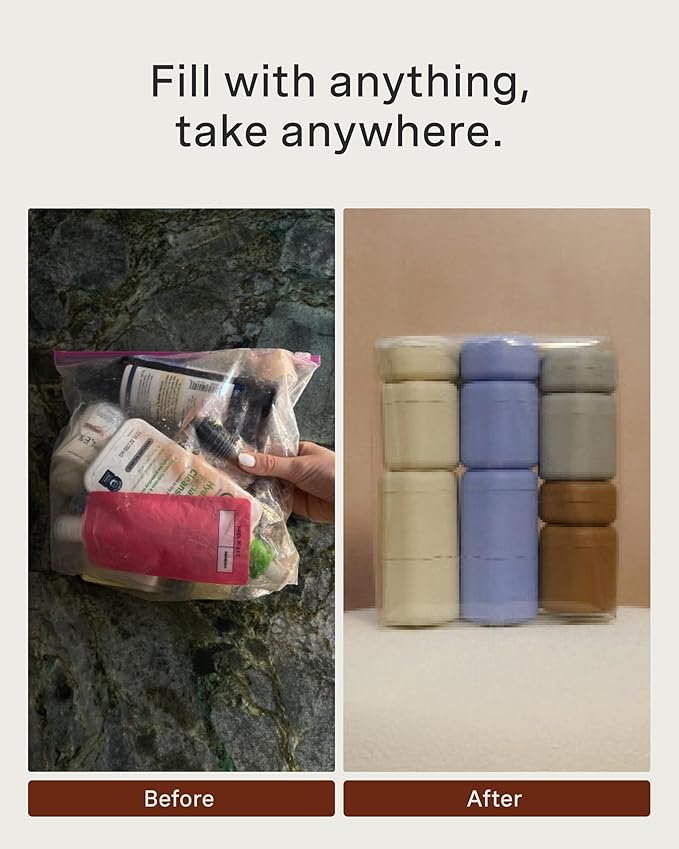 Cadence Travel Containers - Full Skincare Set - Magnetic Travel Capsules - 2 Small (0.56oz), 4 Medium Capsules (1.32oz), & Extender (1.43oz) with Multiple Labels for Better Organization - Petal