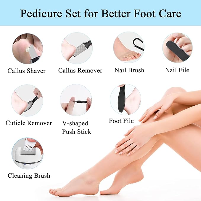 Rechargeable Callus Remover for Feet, 13-in-1 Professional Pedicure Tools Foot Care Kit, Foot Scrubber Electric Feet File Pedi for Hard Cracked Dry Dead Skin, 3 Rollers, 2 Speed, Battery Display