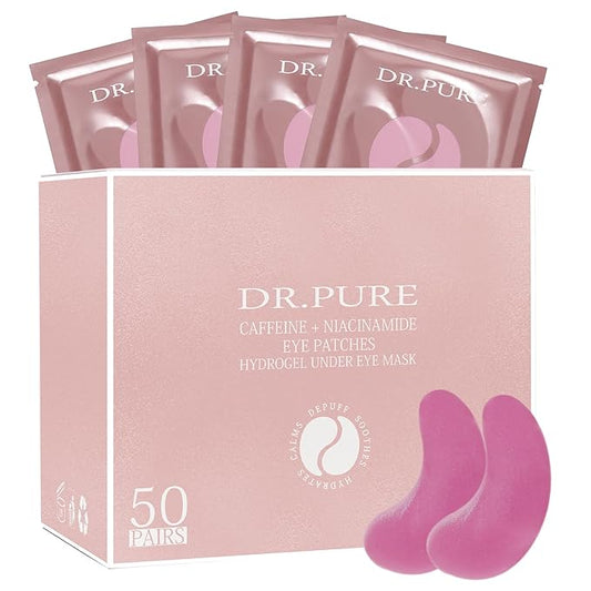 Dr. Pure Under Eye Patches for Puffiness: Caffeine Eye Mask for Dark Circles and Puffy Eyes with Niacinamide Hyaluronic Acid - Smooth Wrinkles Reduce Eye Bags Undereye Gel Pad (50 Pairs)