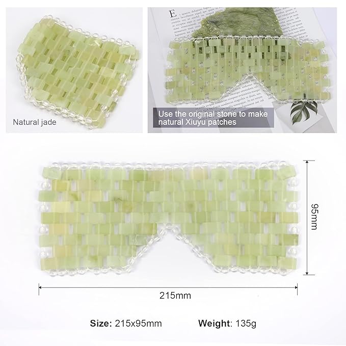 Jade Eye Mask&Rose Quartz Eye Mask - with Adjustable Strap for face 100% Natural Gemstone Jade Sleep Mask