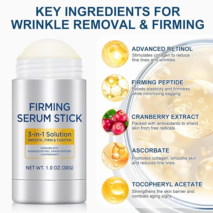 Advanced Retinol Firming Serum Stick, 3-In-1 Skincare Solution Smoothes, Firms & Lifts, Improves Necklines, Wrinkles & Crow'S Feet And Revitalises Dry Skin For Women Face & Neck