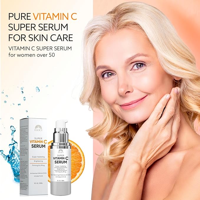 Super Vitamin C Serum for Women Over 70: Vitamin C Vitamin E Hyaluronic Acid Caffeine Hydrating - Hydrates Firms Lifts Smooths Targets Age Spots Wrinkle - All In One Formula for Mature Skin 30ml