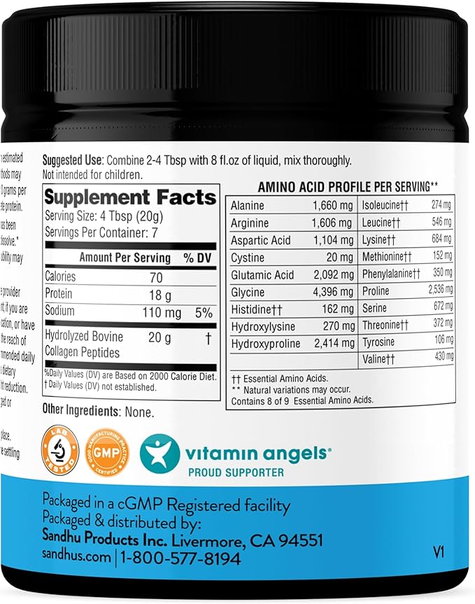 Sandhu's Collagen Peptides Powder|4.9 oz Unflavored| Grass-Fed Hydrolyzed Bovine Collagen | Supports Youthful Skin, Hair, Nails, Mobility, Flexibility, & Bone Health