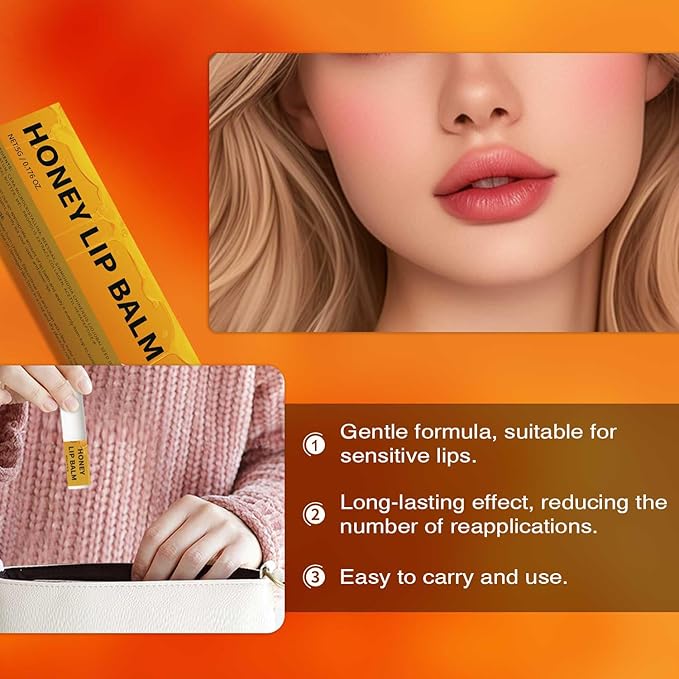 Honey Lip Balm,Organic Chapstick Lip Moisturizer,Hydrating for Dry & Chapped Lips with Collagen, Long-Lasting Moisturizing Daily Overnight Lip Mask,0.17 oz