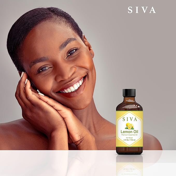 SIVA Lemon Essential Oil - 4 Fl Oz – Natural Lemon Oil - for Diffuser, Face, Skin Care, Aromatherapy, Hair Care, Scalp and Body Massage - with Dropper
