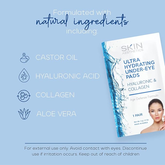 Hyaluronic & Collagen Under Eye Patches - Reduces Puffiness, Eye Bags & Wrinkles, Ultra Hydrating - Dermatologist Tested Korean Skincare - Clean Beauty, Cruelty-Free - 5 Pairs