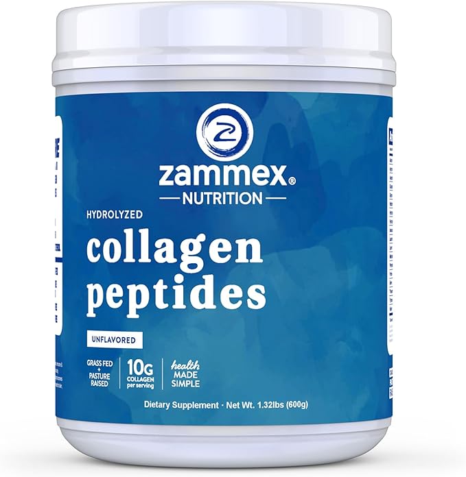 Zammex Premium Collagen Peptides Powder Unflavored,Hydrolyzed Proteins Types I & III, Supports Hair, Skin, Nails, Joints, Grass Fed, Non-GMO, Gluten-Free,Paleo & Keto Friendly,60 Servings