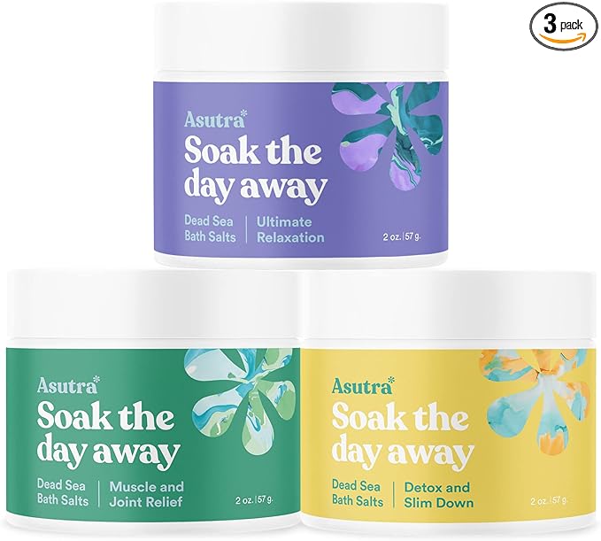 ASUTRA Dead Sea Bath Salts (3 Scent Mini Sampler), 2 oz Each - Soak in Rich & Vital Healing Minerals - Travel Sized Jars for On-The-Go Relaxation