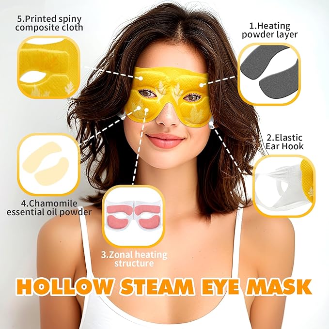 18 Packs Steam Eye Mask for Dry Eyes 40Mins Self Heating Masks Cornea Care Disposable Warm Eye Compress Sleep Mask for Reduce Eye Fatigue Spa Christmas Gifts for Women(Chamomile,Hollow)