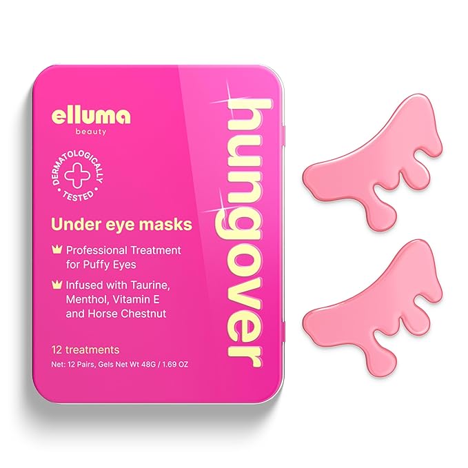 Under Eye Patches 12 Pairs of Themed Hydrogel Eye Gel Pads - For Puffy Eyes and Dark Circles, Under Eye Bags, Wrinkles - Hungover Set with Menthol & Taurine