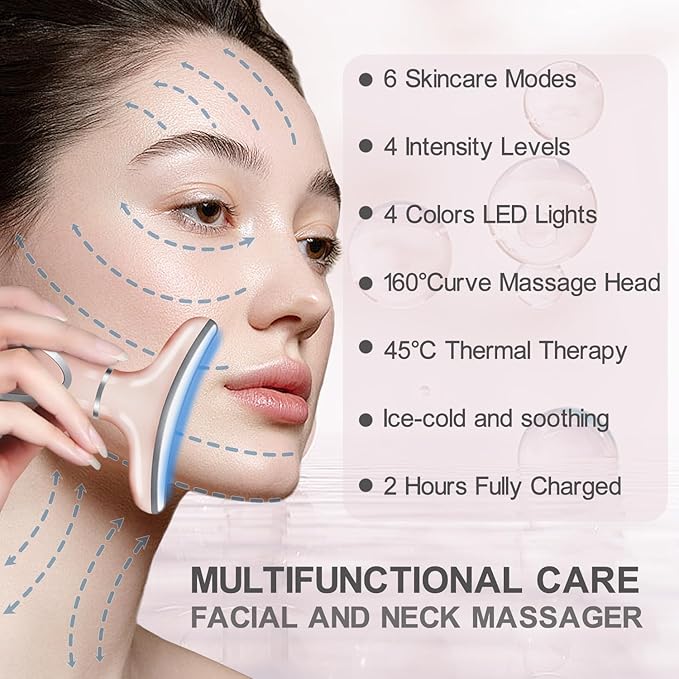 youngfocus Face-Neck-Massager, Vibration, Cooling and Thermal Functions for Multifunctional Skin Care, Anti-Aging Face Massager Improve, Firm, Tightening and Smooth (Pink)