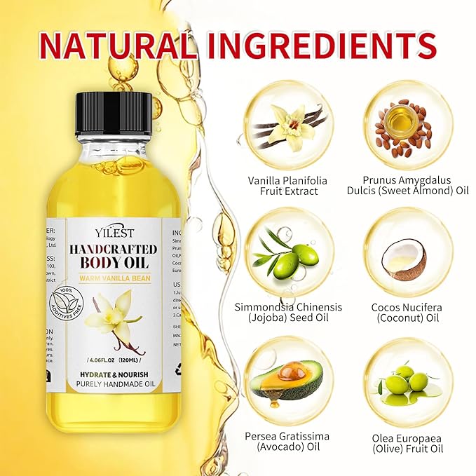 Vanilla Body Oil& Rejuvenation Nail Growth Oil for Dry Skin & Growth And Strength Rejuvenation ，Hydrating & Nourishing Moisturizer Nail Growth Oil Rejuvenation，Body Care Set for Women and Men
