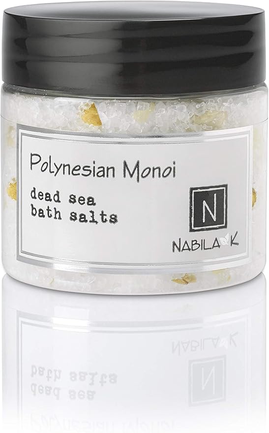 Polynesian Monoi Bath Salts by Nabila K - Dead Sea Salt & Epsom Salt Scrub & Soak - Exfoliates & Hydrates Skin, Botanical Essential Oils - Bubble Bath Accessories for All Skins Types, 2 oz