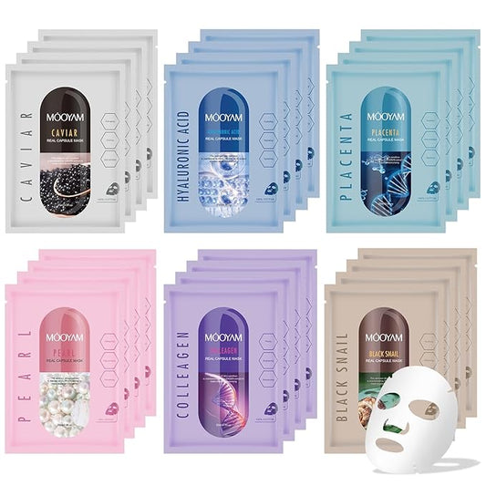 Face Masks Skincare Set for Women,Moisturizing Collagen Facial Masks,Hydrating Hyaluronic Acid Face Mask,Snail Face Mask for All Skin Types,Dry Skin,Oil Skin,Sensitive Skin (6Pack)