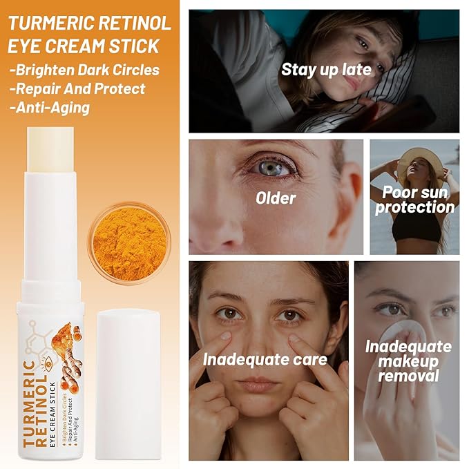 2 PCS Turmeric Retinol Eye Cream Stick, Lumibalm for Under Eye Bags,Eye Balm Stick Hydrating,Turmeric Eye Cream For Puffiness and Bags Reduces Fine Lines
