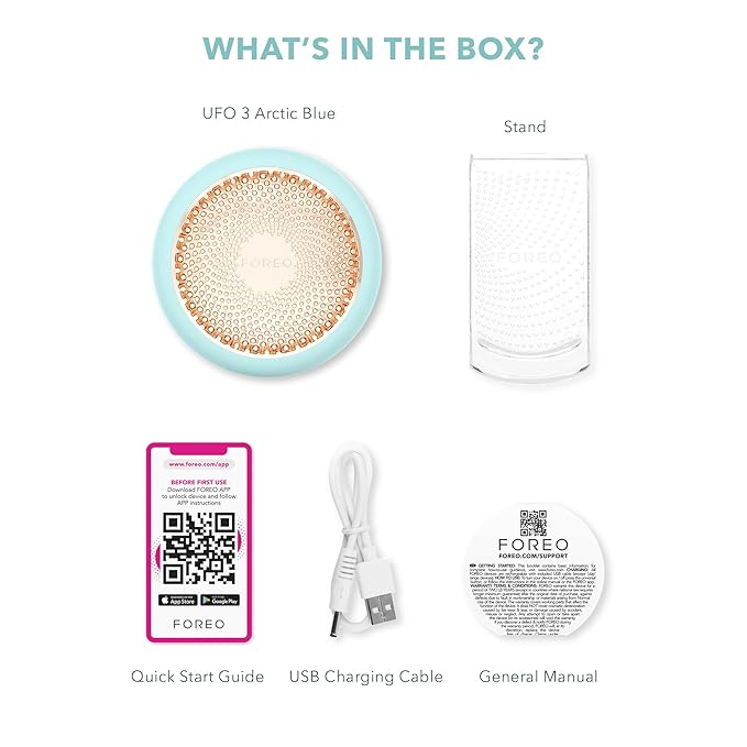 FOREO UFO 3 Deep Face Moisturiser - 5-in-1 Facial Spa - Red Light, Warming, Cooling, Face Massage, Anti Aging - Face Mask Skin Care - Arctic Blue