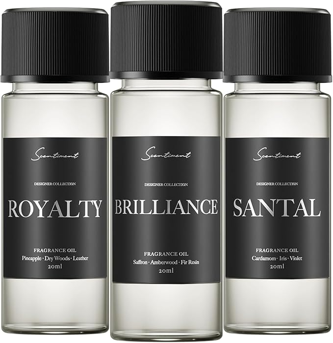 Top 3 Designer Scents Discovery Set Collection Diffuser Oils | Aromatherapy Home Fragrance | Luxurious Scent with of Brilliance, Santal, Royalty, 20ml