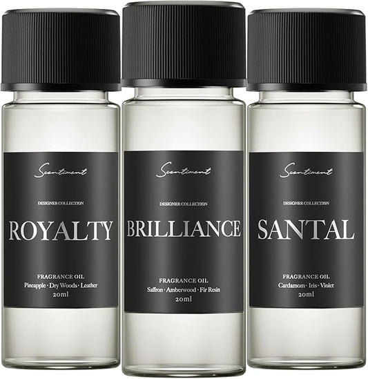 Top 3 Designer Scents Discovery Set Collection Diffuser Oils | Aromatherapy Home Fragrance | Luxurious Scent with of Brilliance, Santal, Royalty, 20ml