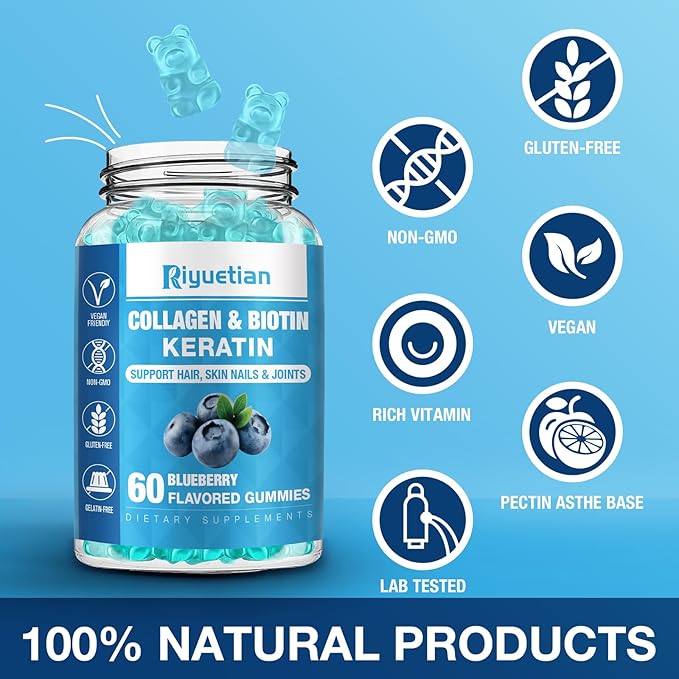 Biotin Gummies with Collagen for Adults Women & Men - Hair Skin Nails Gummies with biotinis - Vitamins Gummies for Woman - 60 Gummies Hair Vitamins - Vegan, Non-GMO - biotin 15000mcg