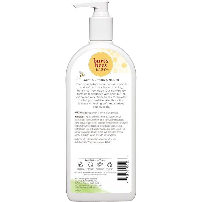 Burt's Bees Baby Ultra Gentle Lotion with Aloe for Sensitive Skin, Pediatrician Tested, 99% Natural Origin Baby Care, 12 Oz (Pack of 3)