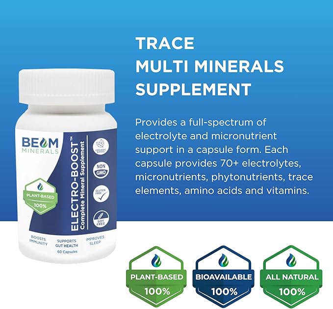 Beam Minerals Complete Multi-Mineral Capsules | Electro-Boost Plant-Based Electrolytes and Micronutrients for Men and Women | Help to Boost Immunity, Support Gut Health and Improve Sleep | 60 Capsules