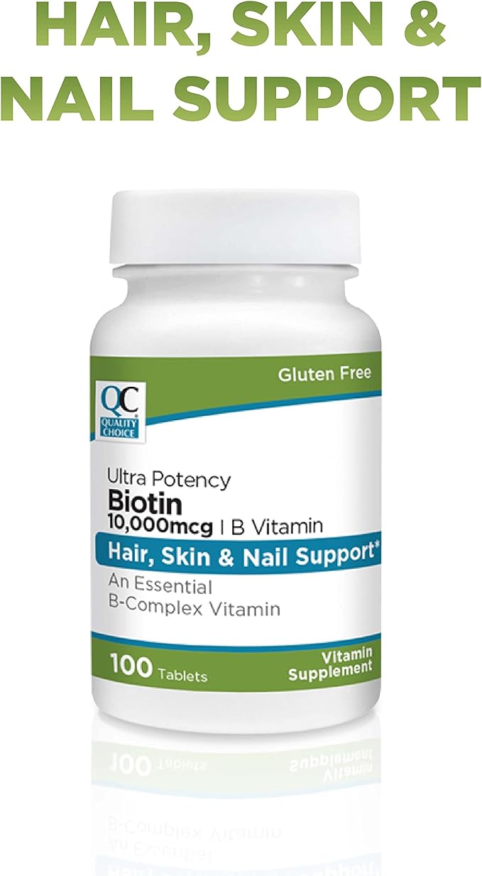 Quality Choice Biotin 10,000 mcg + B Tablets 100 Count Ultra Potency Nail, Skin, & Hair Support