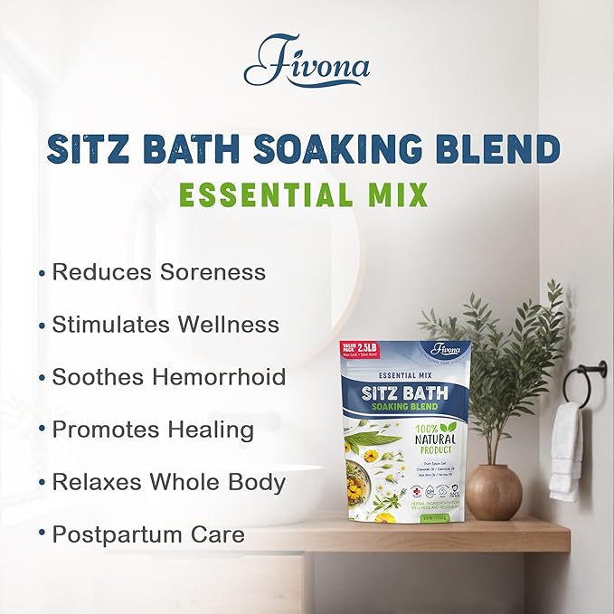 Hemorrhoid Treatment 40oz Sitz Bath Salts Postpartum Soaking Blend Epsom Salt Soak with All Natural Oils for Self Care Bartholin Cyst Treatment, Large Value Pack