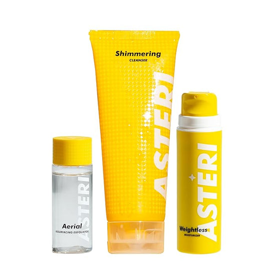 Alumni Skincare Clean & Moisturize Bundle of 3 - - Shimmering Cleanser, Aerial Resurfacing Exfoliator and Weightless Moisturizer Bundle - Full Skin Care Gift Set