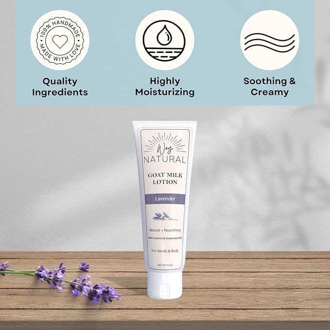 Goat Milk Lotion, Lavender (8oz) - Natural Hand & Body Lotion - Dry Skin Relief, USA Made - Goat Milk Hand Cream for Women & Men - w/Shea Butter & Aloe