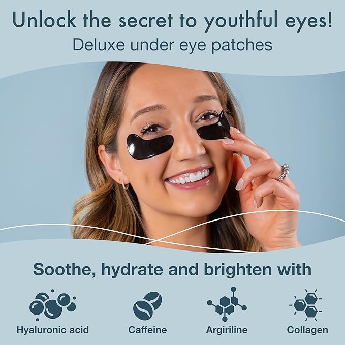 Blue Oasis Under Eye Patches for Puffy Eyes and Dark Circles - 20 Pairs Brightening Black Pearl, Hyaluronic Acid and Collagen Eye Care Gel Pads, Relaxing Self Care and Home Spa Gifts for Women