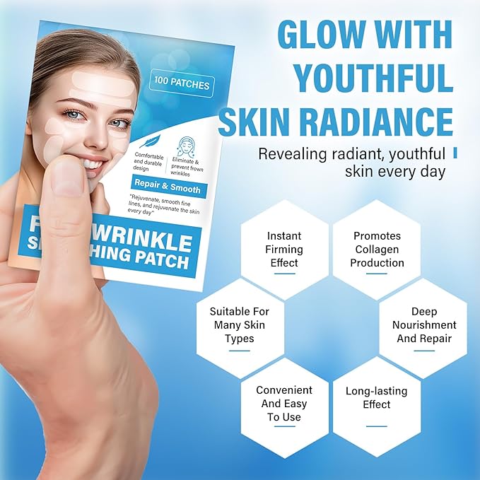 Facial Wrinkle Patches,Anti Wrinkle Patches,Smile Line Patches to Smooth Eye, Mouth and Forehead Wrinkles,100PCS