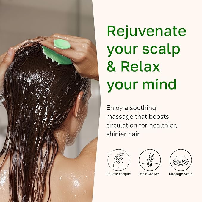 Silicone Scalp Scrubber - Massage Shampoo Brush, Soft Bristles for Hair Growth & Dandruff Removal - Ergonomic Design, Wet & Dry Use, Deep Cleansing Scalp Exfoliator for All Hair Types - Green