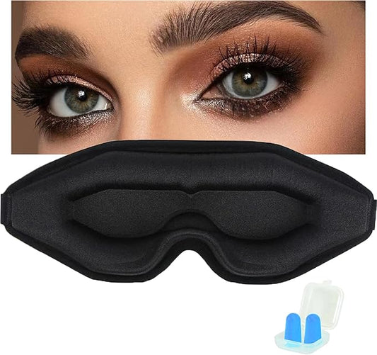 Eye Mask for Lash Extensions, Sleep Mask for Side Sleeper, Eyelash Sleeping Mask for Extensions,100% Block Out Light Sleeping Eye Mask for Women Men ,3D Sleeping Mask Adjustable Strap Ear Plugs